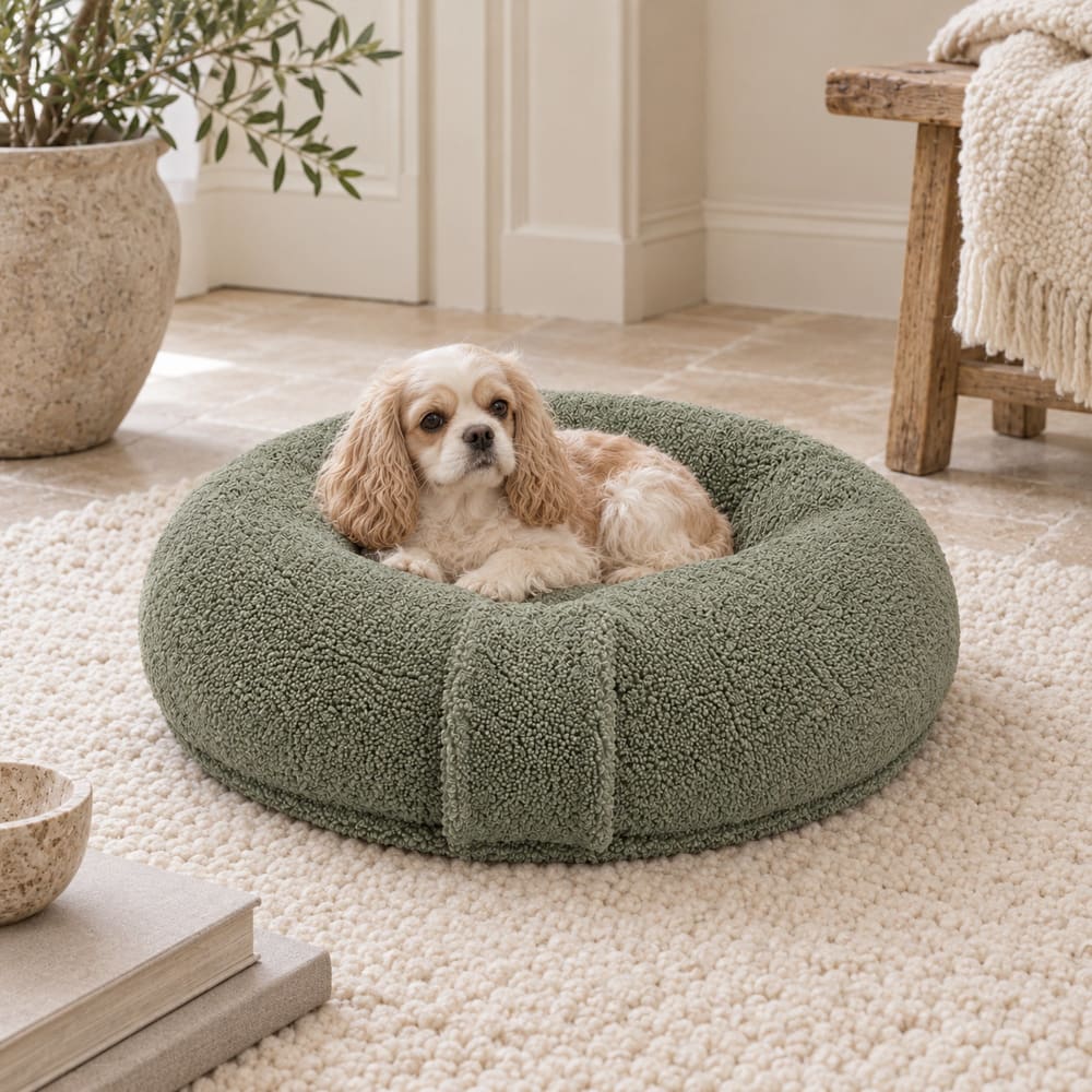Purre Coussin donut pour chien ø90 cm tissu teddy olive Vert 90x25x90cm