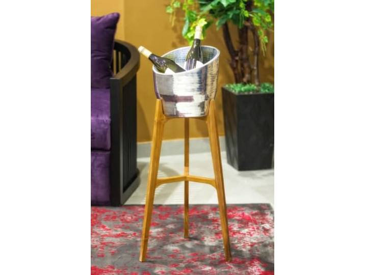 More2Home Weinkühler ALUCOOL-XL auf Teakholz-Ständer Alu Silber