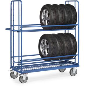 Fetra Reifenwagen 4596, aus Metall, blau, für 12 Reifen, 2 Etagen, mit Feststellbremse, Tragkraft 400 kg, 1600 x 620 mm