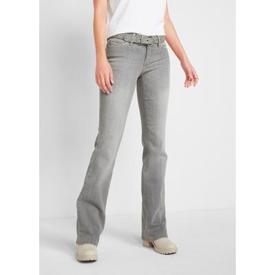 Bootcut-Jeans BONPRIX "Bootcut Jeans Mid Waist, Komfort-Stretch", Damen, Gr. 48, N-Gr, grau (hellgrau used), Denim/Jeans, Obermaterial: 82% Baumwolle, 17% Polyester, 1% Elasthan, unifarben, slim fit lang, Jeans, Slim Fit Passform, aus...