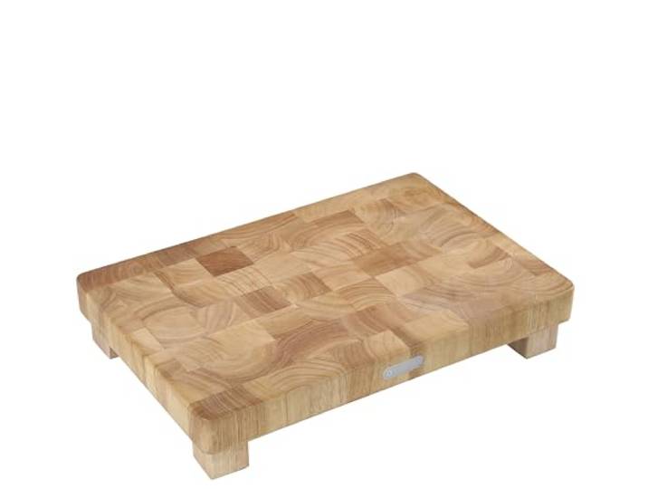 Zassenhaus Hackblock Stirnholz, 45×30×8,5 cm, robustes Gummibaumholz Schneideklotz aus Gummibaumholz, messerfreundlich, extra hohe Aufstellhöhe, für Teller und Schalen darunter