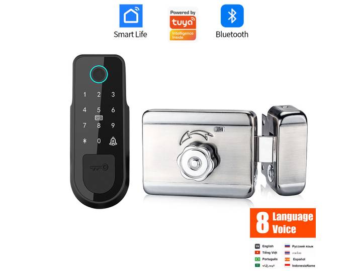 Serrure de porte intelligente avec application Tuya, application Bluetooth, empreinte digitale, mot de passe, carte RFID, serrure à boulon de jante, serrure de porte électronique