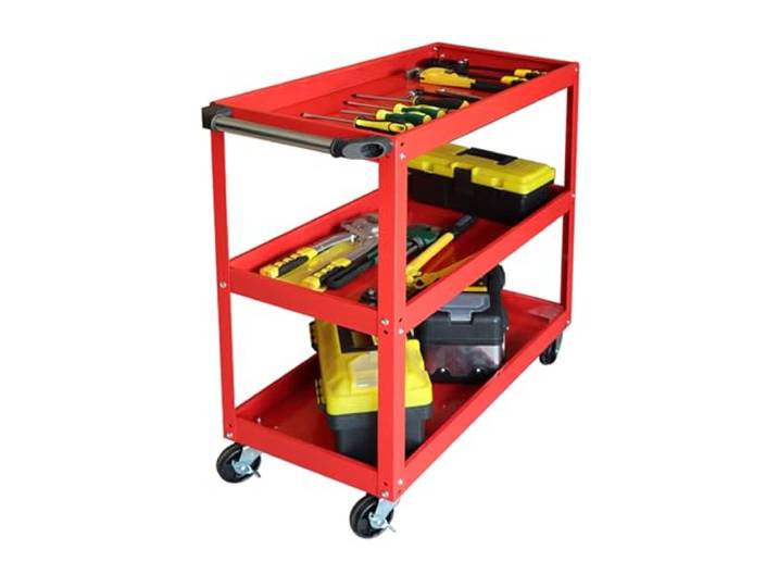 Relaxdays Werkstattwagen, Werkzeugwagen mit 3 Ebenen, mobiler Montagewagen, bis 100 kg, HBT: 76 x 35 x 78 cm, Farbwahl