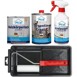 Plid, Lack, Heizkörperlack Set 0,75L Weiss Glänzend + Lackierset, Anlauger, Terpentinersatz (weiss, 0.75 l)