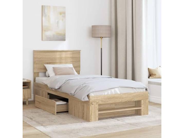 KTHLBRH Bettgestell Eiche Sonoma 80 x 200 cm Mehrschichtiges Holz, integriertes Kopfteil, modernes Design, stabile Basis