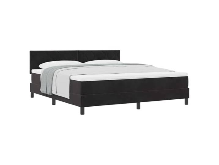 KTHLBRH Boxspringbett mit Kopfteil schwarz 180 x 200 cm Samt Feste Latten, Kopfteil in 2 Höhen verstellbar, Kunstleder und Kiefer, Komfortschaum, Verwendung im Innenbereich