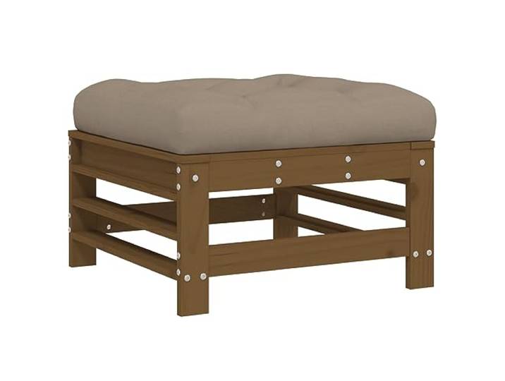 Coespram Gartenhocker mit Kissen Honigbraun Massivholz Kiefer 58x58cm Flexibler Outdoor Sitzpuff fuer Terrasse, Garten und Innenhof. Hoher Sitzkomfort durch dickes Taupe Sitzkissen.