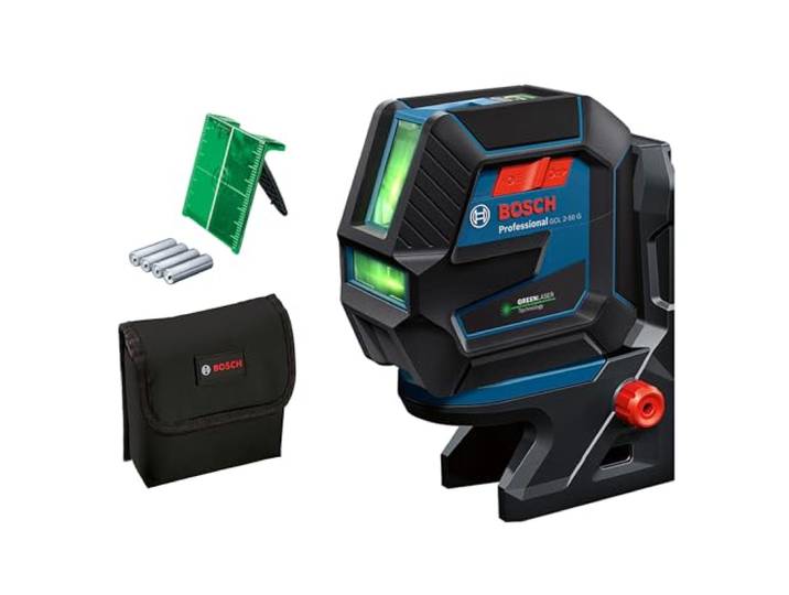 Bosch Professional Niveau Laser GCL 2-50 G (faisceau vert\, d'intérieur\, support RM 10\, portée visible : jusqu’à 15 m\, 4x piles AA\, dans une boîte en carton)
