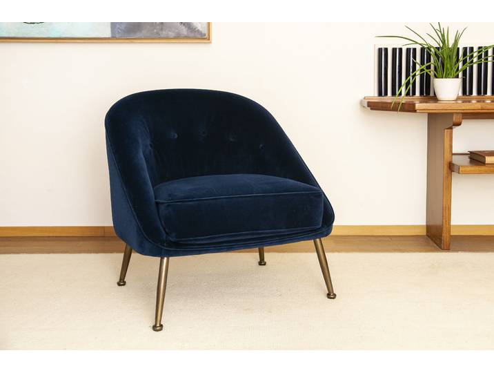 Fauteuil scandinave en velours bleu Barnolomeo