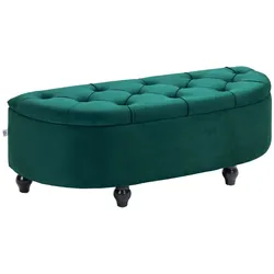 MODFU Storage Footstool Polyester Dunkelgrün 120x46x42 cm mit Stauraum, gepolstert, Füße aus Hevea-Holz