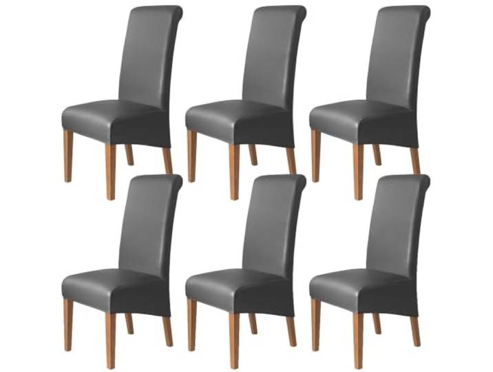 Wasserdichte Esszimmerstuhlbezüge aus PU-Leder mit hoher Rückenlehne Stretch Extra Large Parson Chair Schonbezüge XL/Übergroßer Stuhlschutz(Black,6 PCS)