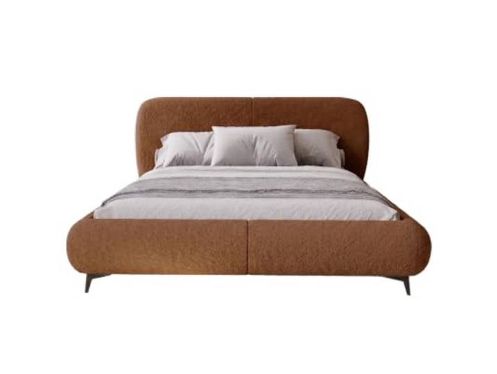 Chilly. Möbel Design Bett Kyoto - Polsterbett im Japandi-Stil mit Bettkasten und Kopfteil - 140x200 cm - Metallrahmen - Bouclé Ziegelrot