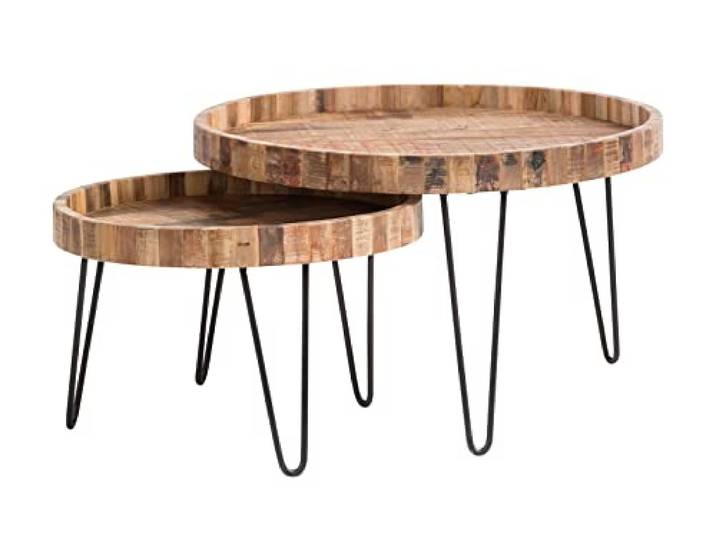 Woodkings Couchtisch Corby 80x80 Wohnzimmertisch Massivholz 2er-Set Beistelltisch Satztische Metall Mix rustikal Echtholz Holztisch Sofatisch