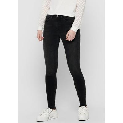 Ankle-Jeans ONLY "ONLBLUSH MID SK ANK RW REA1099 NOOS", Damen, Gr. XL (42), Länge 30, schwarz (schwarz denim), Denim/Jeans, Obermaterial: 92% Baumwolle, 6% Polyester, 2% Elasthan, Abriebeffekte, skinny fit, Jeans, mit fransigen Säumen
