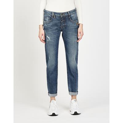 Relax-fit-Jeans GANG "94GERDA", Damen, Gr. 27, Normalgrößen, dusty vint blau, 90% Baumwolle, 2% Elasthan, 8% Polyester, unifarben, relaxed fit lang, Jeans, im 5-Pocket-Style