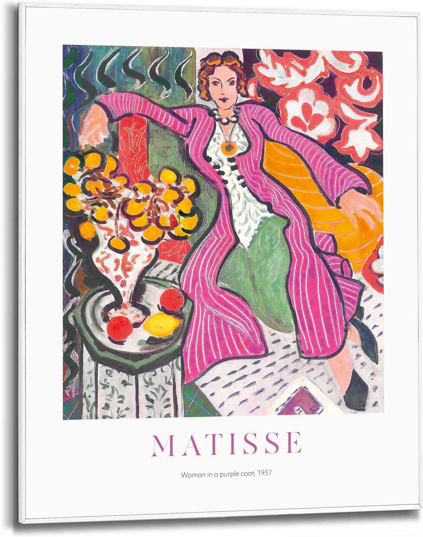 Reinders! Poster REINDERS "Matisse - Frau im lila Mantel", bunt (farbe bild(er): bunt), B:40cm H:50cm T:1,6cm, MDF, Bilder, Poster