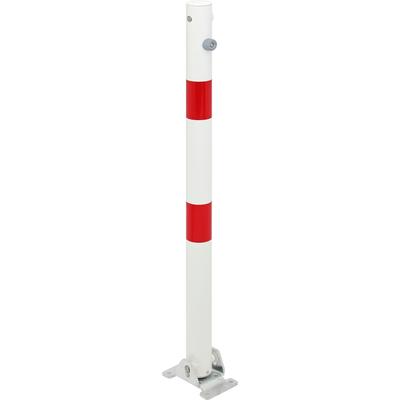 Absperrpfosten ALBERTS "Klappy, rund, umlegbar", rot (weiß), B:17cm L:105cm, Stahl, Sicherheitsschlösser, feuerverzinkt, zum Aufschrauben, Dreikantschloss