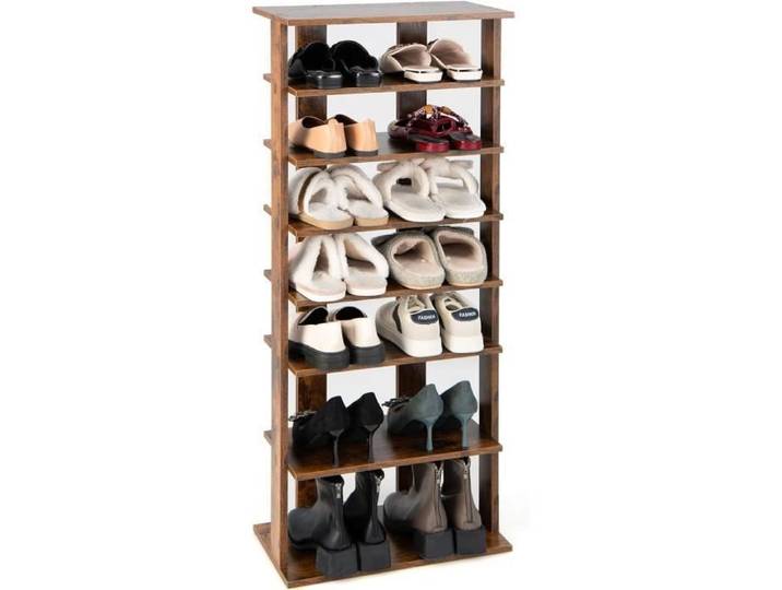 GOPLUS Étagère à Chaussures 7 Niveaux avec Différentes Hauteurs 45x25x110CM Meuble à Chaussures avec Base Carrée Marron