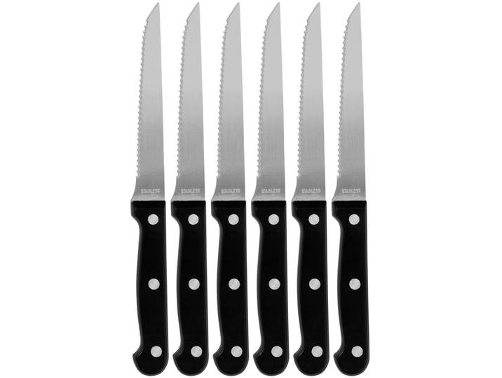 Steakmesser 6er-Set aus Edelstahl, Grillmesser mit gezackten Klingen, Länge 21 cm