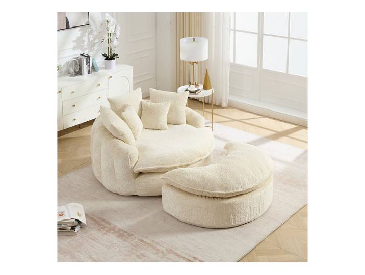 Odikalo Sitzsack Loungesofa PolyesterSchaumstoff-Sessel runder Stuhl,mit Schlaffunktion (flauschiger moderner Sofa-Bett geeignet für Wohnzimmer Lounge und Projektionsraum breiter Sessel mit Verstellfunktion mit Kisse)