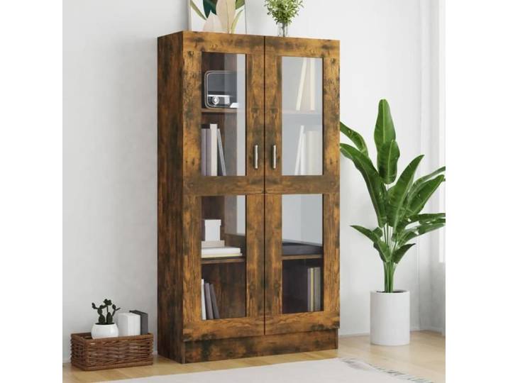 LeDivil- Armoire à vitrine Chêne fumé 82 5x30 5x150 cm Bois d'ingénierie
