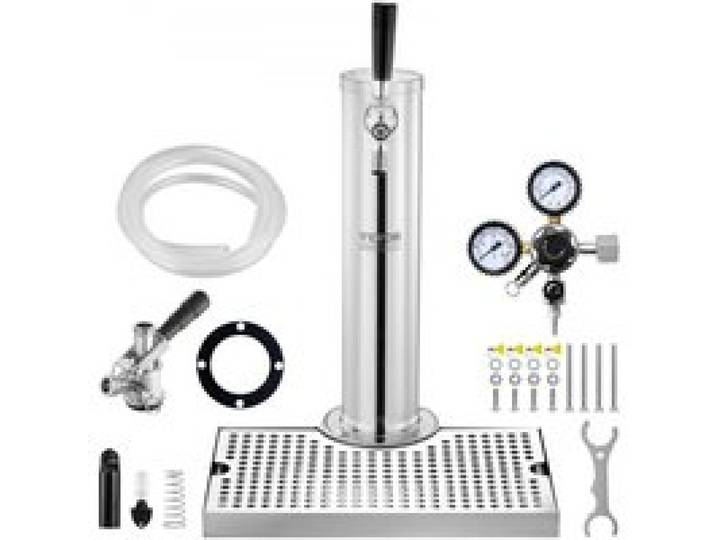 VEVOR Kit Colonne à Bière Robinet Simple, Distributeur de Bière Boisson en Acier Inoxydable, Tireuse à Bière avec Régulateur à Double Jauge W21,8 et Coupleur de Fût Système S, Plateau d'Égouttage, Bar