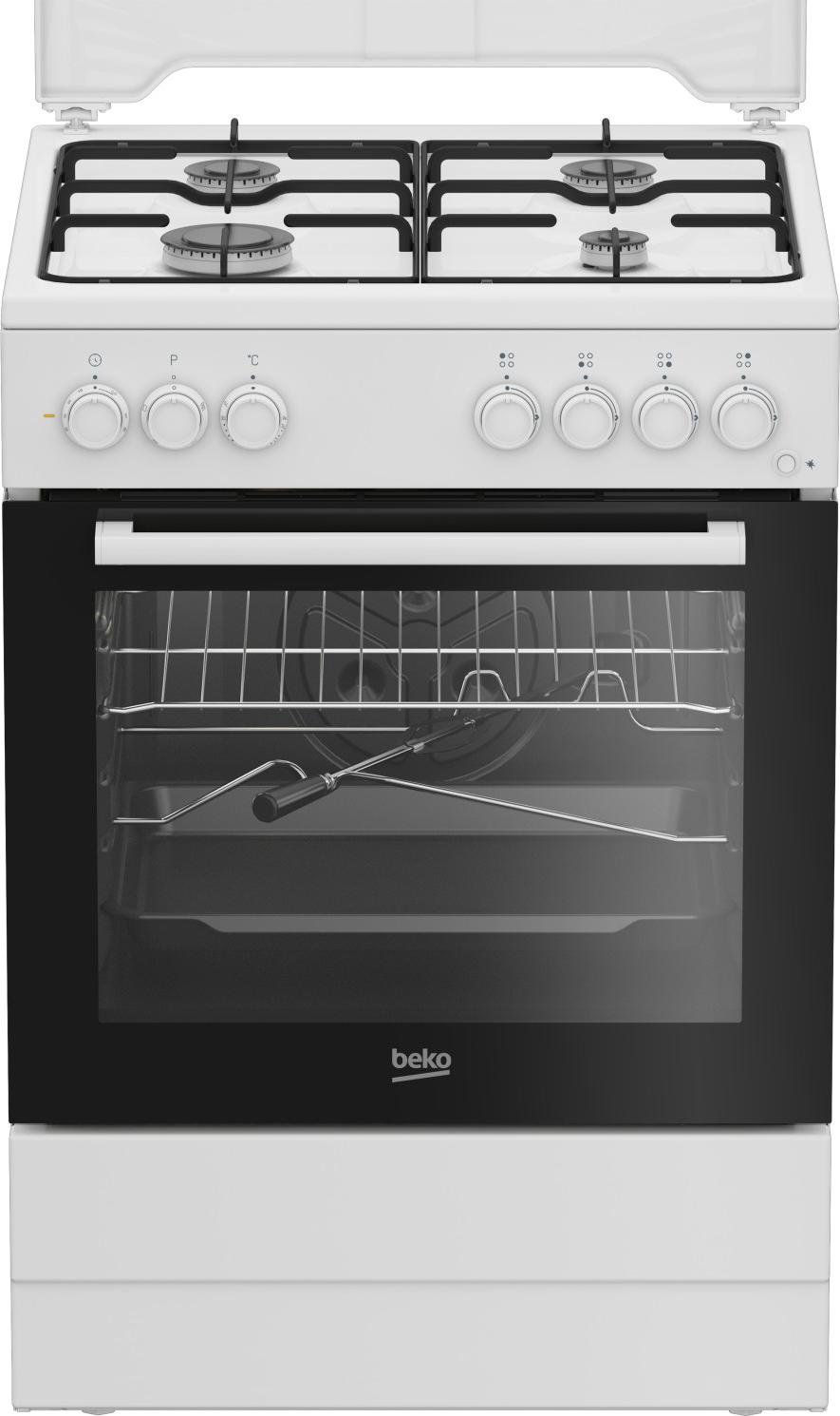 Beko FBST62110DW, Freistehender Herd, Weiß, Drehregler, Weiß, Vorderseite, Emaille