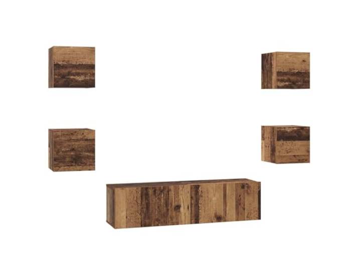 Roanoer TV-Schrank Set Wandmontiert 6-Teilig Altholz Holzwerkstoff Platzsparendes Hängeboard-Ensemble im Altholz-Design für Wohnzimmer und Schlafzimmer mit geschlossenem Stauraum.