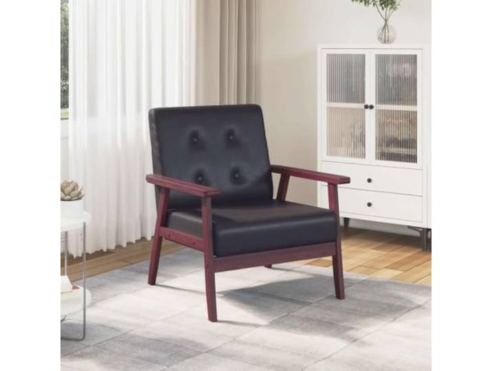 Retro Sessel Schwarz Kunstleder Holz Rahmen, 110 kg Retro Stil, weicher Schwamm, stabiler Standfuß, für Wohn- und Esszimmer, dekorative Akzente