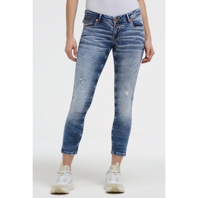 Slim-fit-Jeans SOCCX, Damen, Gr. 30, Normalgrößen, blau (distressed vintage blau), Denim/Jeans, Material: 99% Baumwolle, 1% Elasthan, Zusatz: Enthält nichttextile Teile tierischen Ursprungs (Badge), Destroyed-Effekte, slim fit, Jeans Slim-fit-Jeans,...