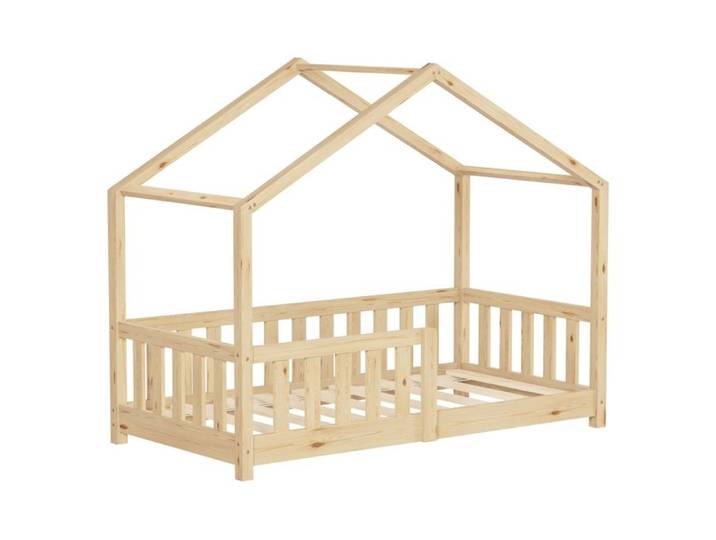 Lit cabane enfant ML-Design 70x140 cm naturel pin massif avec antichute sommier à lattes Montessori