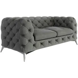 CHESTERFIELD-SOFA 2-Sitzer Laura Grau Samt