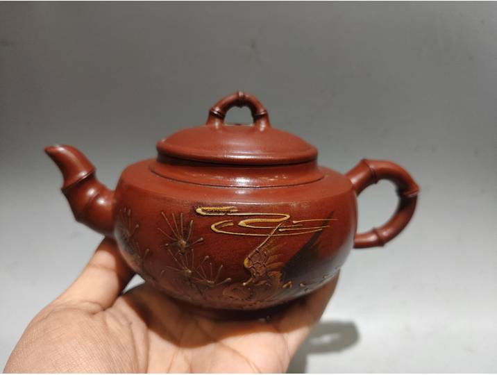 7 Nepalese folk Yixing violet argile théière boue peint pin aiguille motif bambou section pot bouilloire cérémonie du thé Amass richesse
