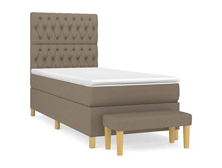 PUGYNBK Boxspringbett, 90 x 200 cm, mit Federkernmatratze Verstellbares Kopfteil, mittlere Festigkeit, Bezug in Taupe, mit Bank