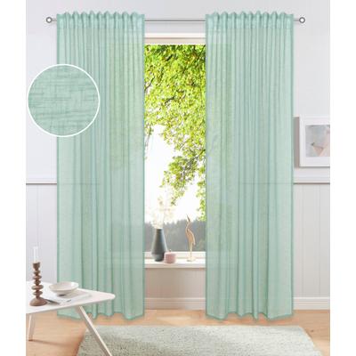 Gardine OTTO HOME "Kyllo, halbtransparent, Leinenoptik, 2er-Set, Multifunktionsband", grün (dunkelgrün), B:140cm H:245cm, Polyester, Gardinen, Gardine, Leinen-Look, halbtransparent, Multifunktionsband, Pflegeleicht
