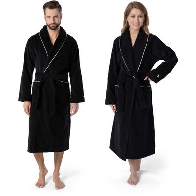 Unisex-Bademantel MÖVE "Schalkragen Velours, ideal für Sauna & Spa, Hotelbademantel" Gr. XXL, schwarz, L:125cm, Velours, Hausmäntel, edel gestalteter Saum