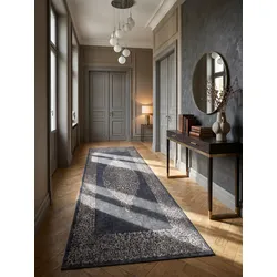 Flachwebteppich Waschbar PIZOL, mit Barock-Motiv, Schwarz, 80 x 250 cm