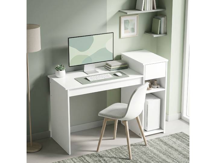 HOMCOM Bureau Informatique Blanc avec Tiroir et Étagagère 108x50cm