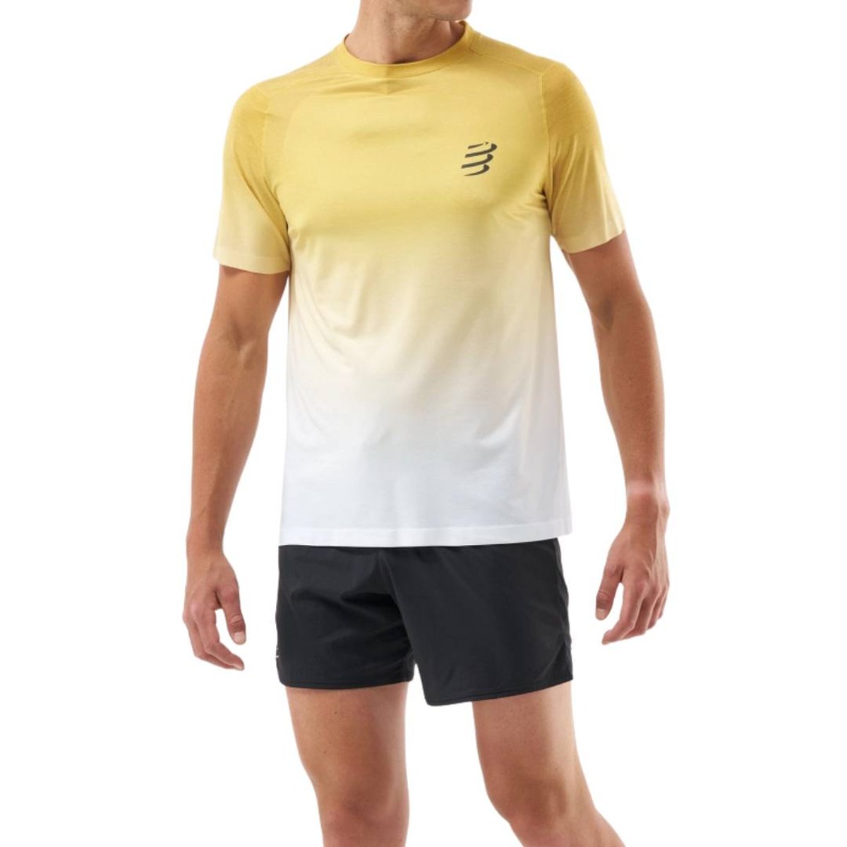 Camiseta Compressport Performance SS Amarelo Branco, Tamanho XL Homem
