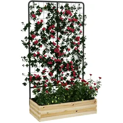 Outsunny Hochbeet mit Rankhilfe, Pflanzkasten aus Holz, Kräuterbeet für Garten, Naturholz
