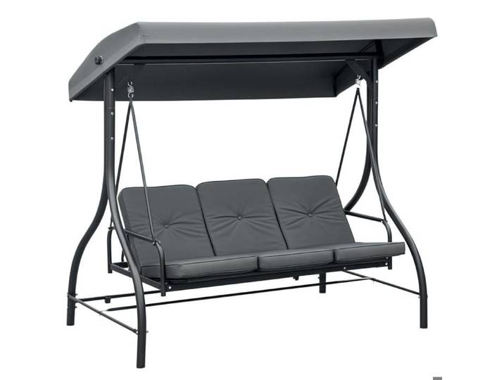 Balancelle de Jardin 3 Places Convertible avec Toit Réglable et Matelas Rembourré pour Terrasse et Balcon