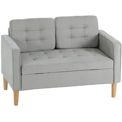 HOMCOM HOMCOM 2 Sitzer Sofa, Gepolstert Couch mit Stauraum, Holzbeine, Hellgrau
