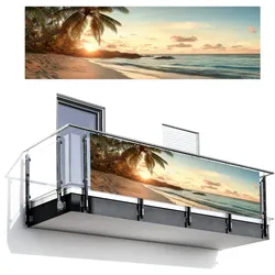 BALKON-SICHTSCHUTZ Strand - Palmen - Meer - Sonnenuntergang Windschutz 300x95 cm