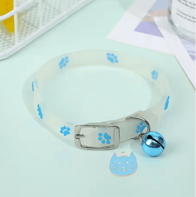 Inspire Picks Luminous Paw Print Pet Collar For Nighttime Safety & Style blue