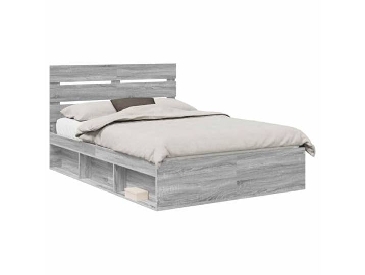 HMDNGOUT Bettgestell Kiefernholz 140x190 cm, Massiver Kiefernholz-Kopfstütze, Moderner Bettrahmen in Grauem Sonoma, Stabile Lattenrost-Konstruktion für erholsame Nächte