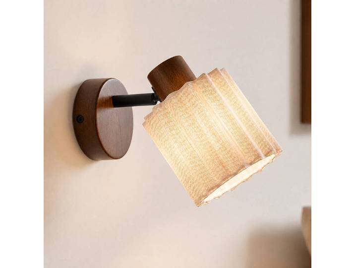 Wandstrahler Shiloh Lindby, dimmbar, Holz dunkel, für Wohn- / Esszimmer, Holz, Modern