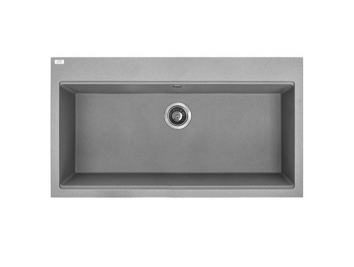 KOLMAN Küchenspüle Einzelbecken Tau Granitspüle, Rechteckig, 50/90 cm, Grau, Space Saving Siphon GRATIS