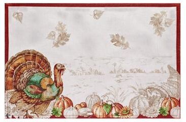 Threadmade "Holiday Turkey Bordered Fall Placemat, Set of 4 - 13""x19"""