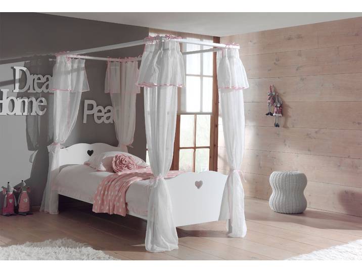 Himmelbett VIPACK Amori, Liegefläche 90/200 cm, inkl. Himmelgestänge , weiss (weiß), B:96cm, Betten, Himmelbett, ohne Textilvorhang, stabil und standfest gebaut, weiss lackiert