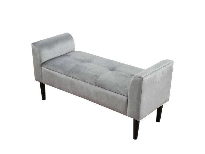 Banc Rembourré Avec Accoudoirs En Velours Gris\, 116 X 44 X 56 Cm\, Structure En Mdf\, Modenuit